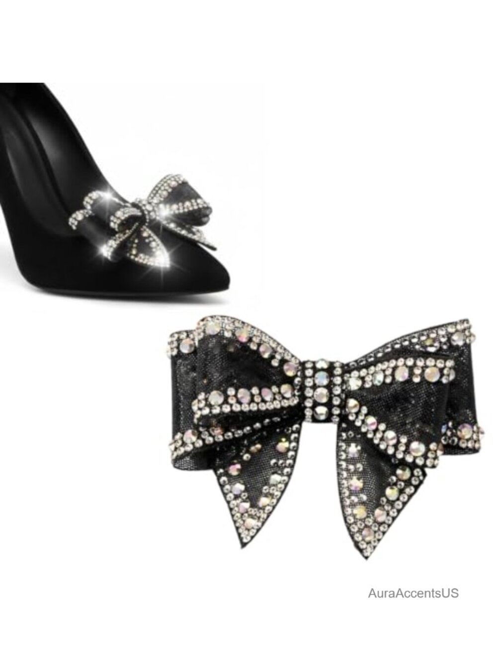Bow Shoe Clips with Rhinestones Mesh Fabric Shoe Decoration Charms for Heels